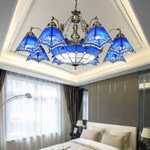 Tiffany Stained Glass Mermaid Deco Chandelier Light - Blue 9/14 Lights Pyramid Pendant Lamp for Bedroom - This unique and exquisite Blue 9/14 Lights Chandelier Light Tiffany Stained Glass Pyramid Pendant Lamp is beautifully designed to accentuate any bedro